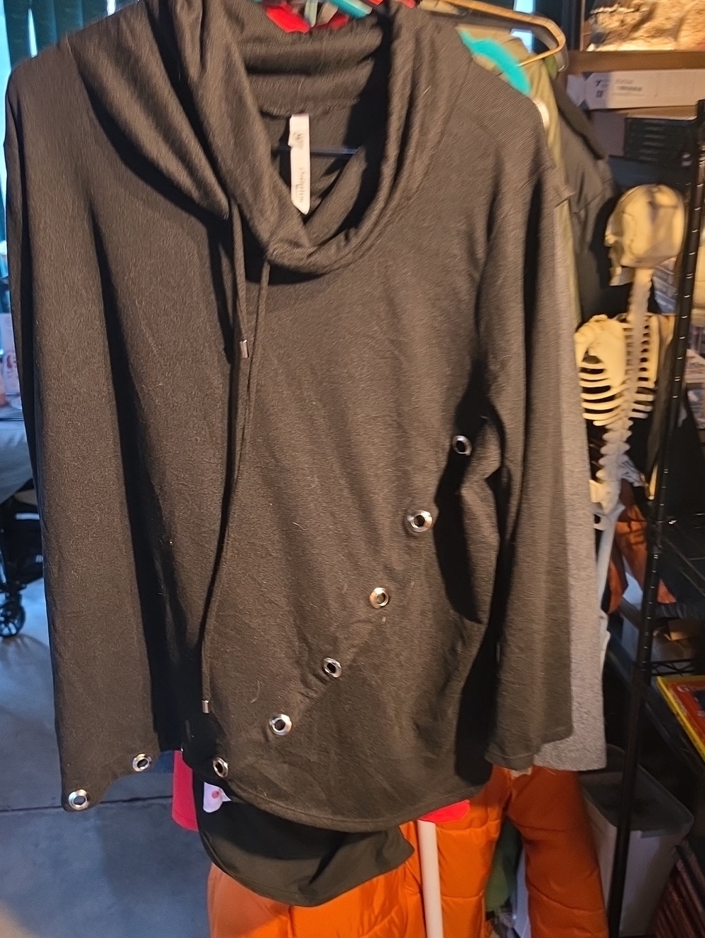 NY Collection Black Cowl Neck Sweater with Grommet Details